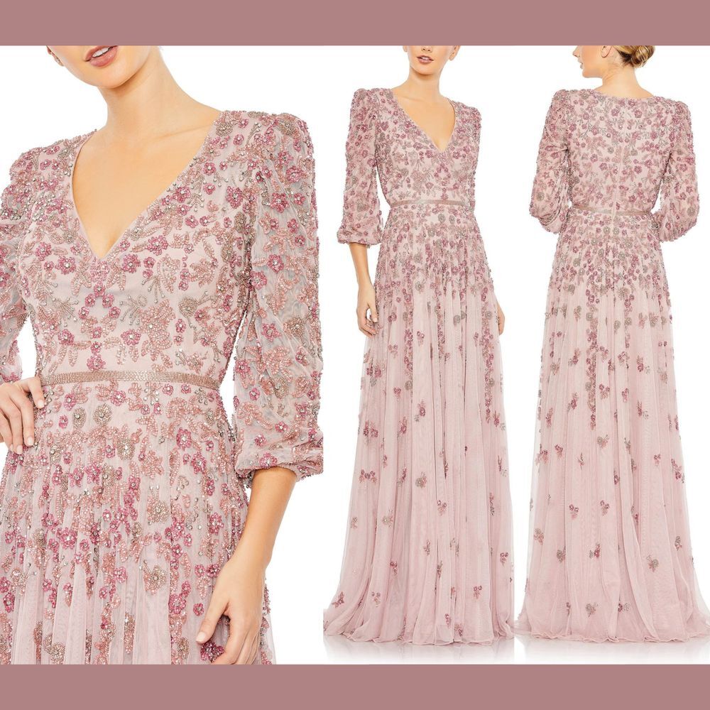 NWT Mac Duggal [ 12 ] 5497 Embellished V Neck 3/4 Sleeve A Line Gown Rose #Q1013 - Picture 16 of 16